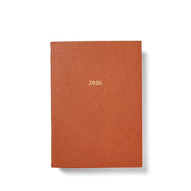 2026 A5 Week to View Leather Diary in Marmalade Pebble