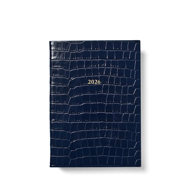 2026 A5 Week to View Leather Diary in Deep Shine Navy Small Croc