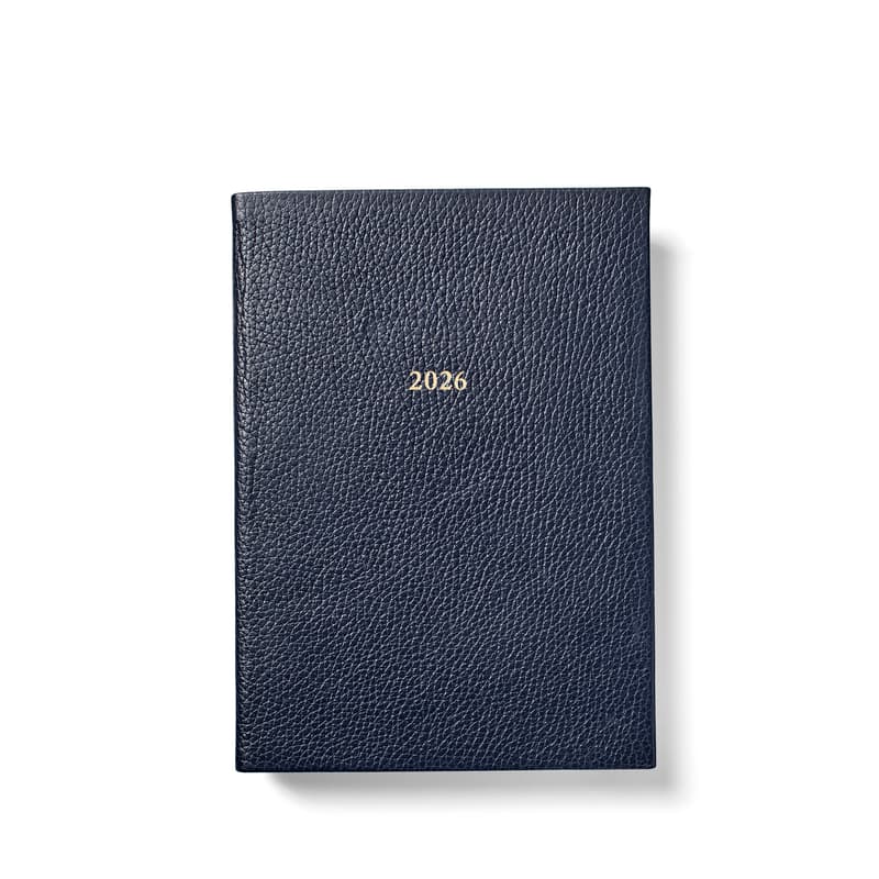 2026 A5 Week to View Leather Diary in Navy Pebble