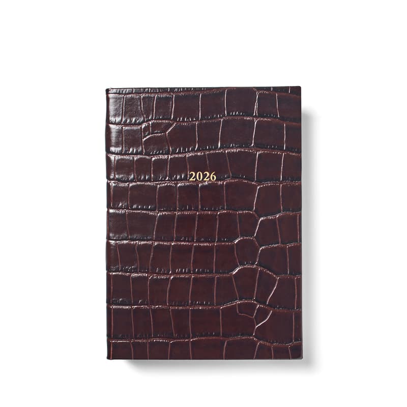 2026 A5 Week to View Leather Diary in Deep Shine Amazon Brown Croc