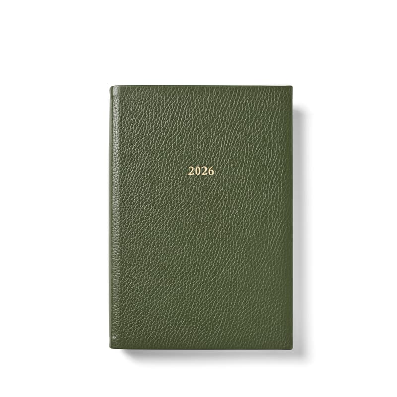 2026 A5 Day to Page Leather Diary in Racing Green Pebble