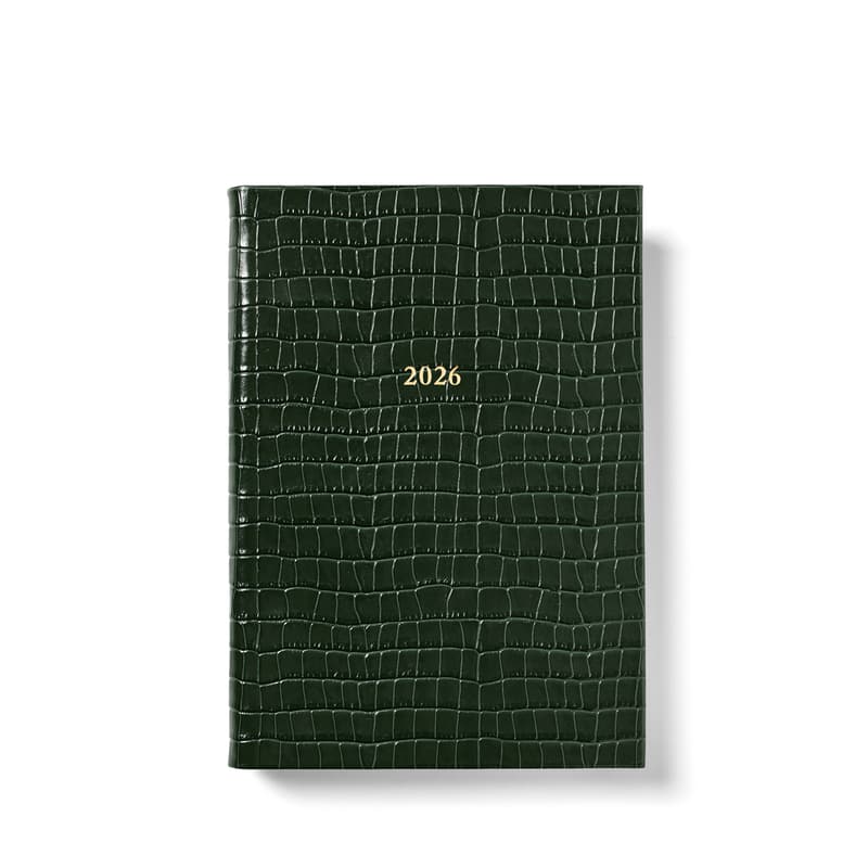 2026 A5 Week to View Leather Diary in Deep Shine Evergreen Small Croc