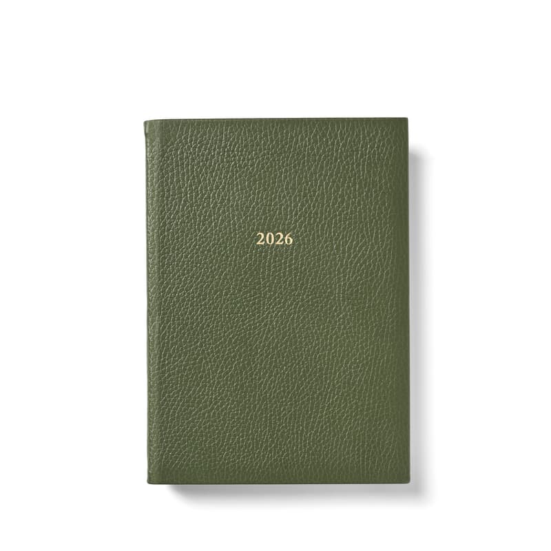 2026 A5 Week to View Leather Diary in Racing Green Pebble