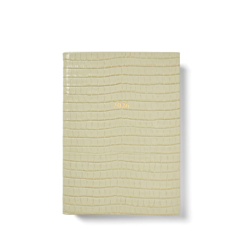 2026 A5 Week to View Leather Diary in Deep Shine Pistachio Small Croc