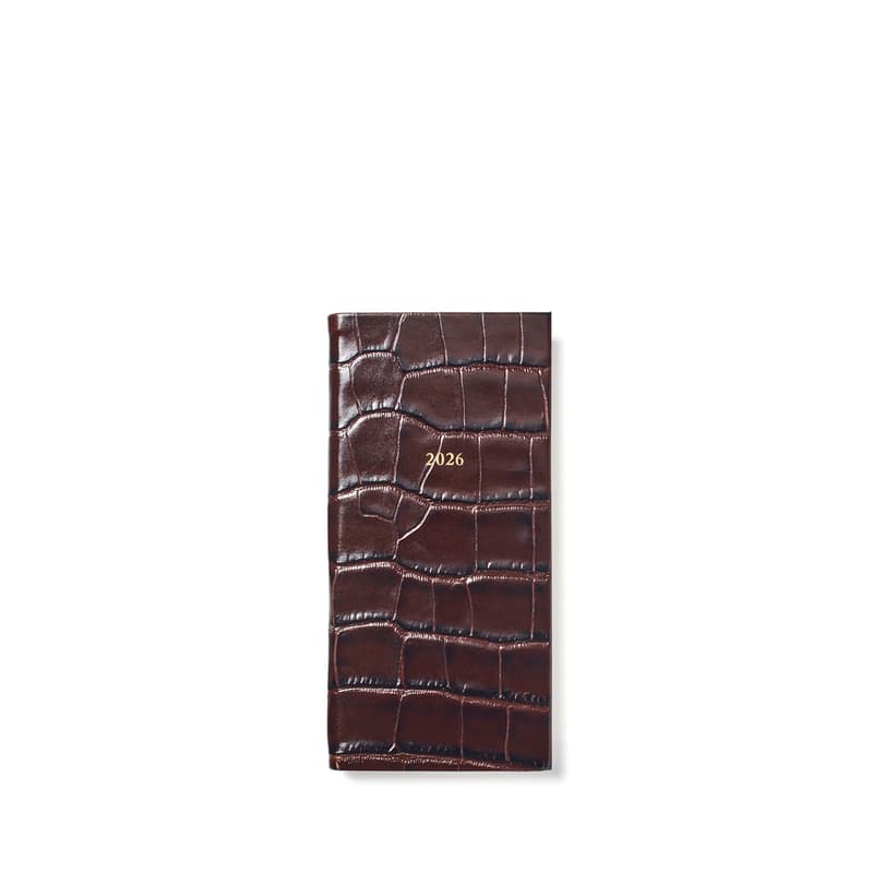 2026 Slim Pocket Leather Diary in Deep Shine Amazon Brown Croc