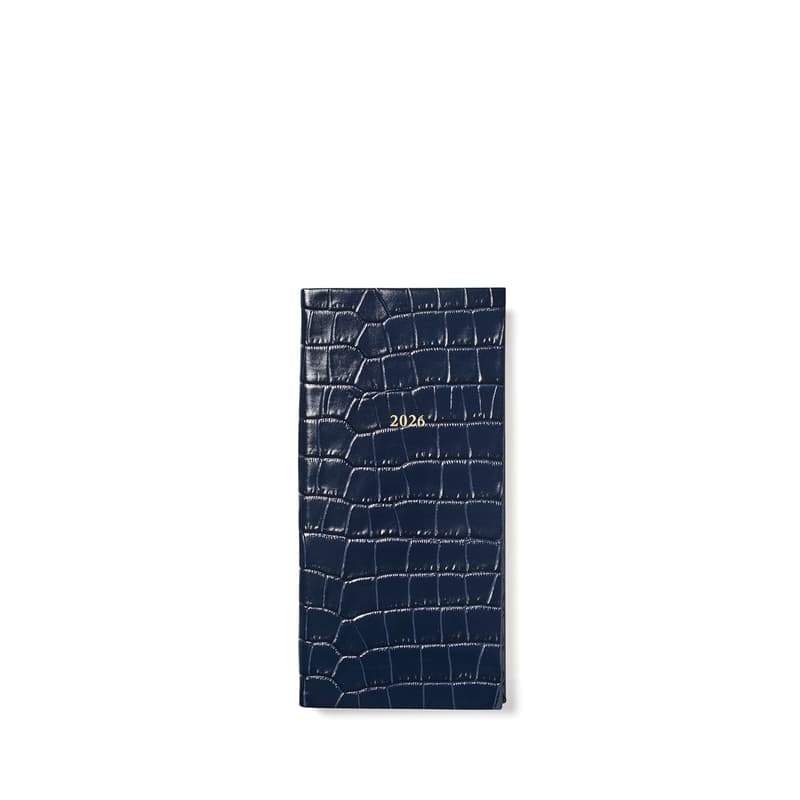 2026 Slim Pocket Leather Diary in Deep Shine Navy Small Croc