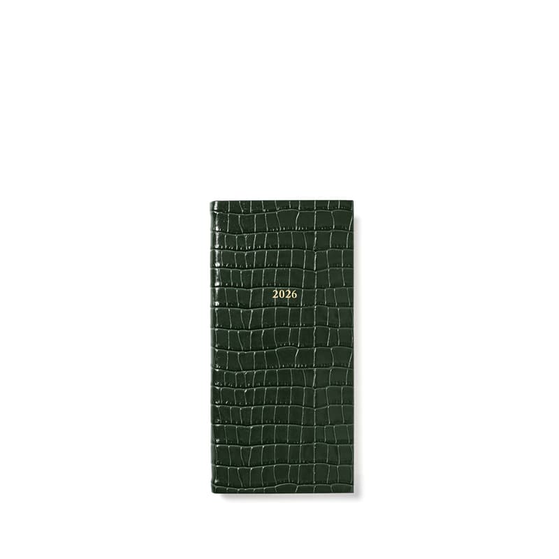 2026 Slim Pocket Leather Diary in Deep Shine Evergreen Small Croc