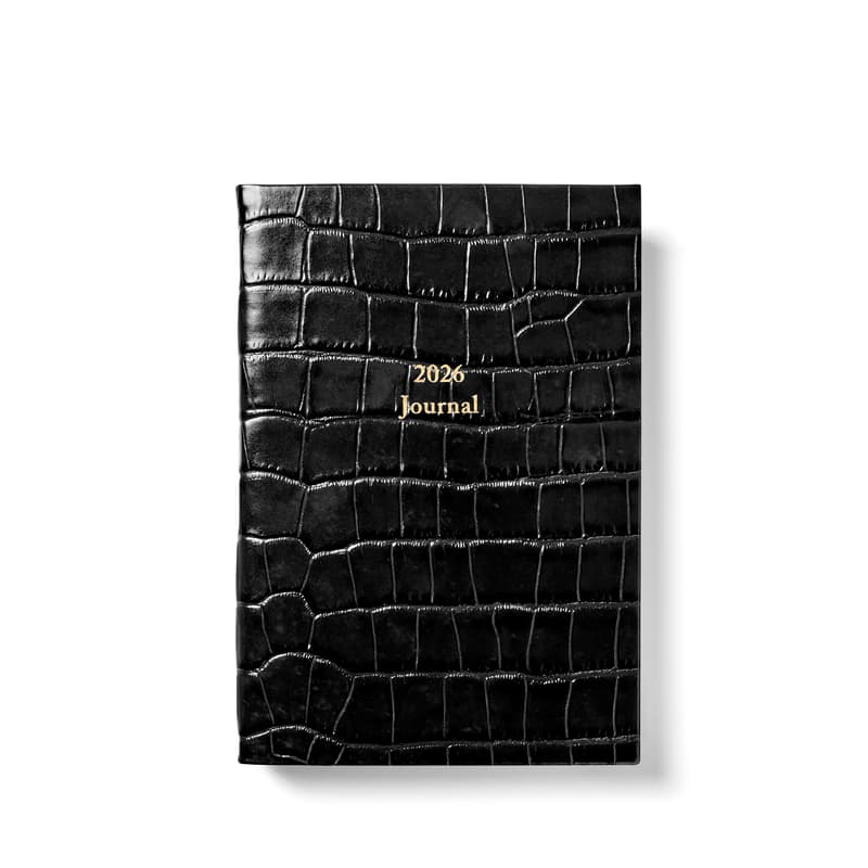 2026 A5 Journal Diary in Deep Shine Black Croc