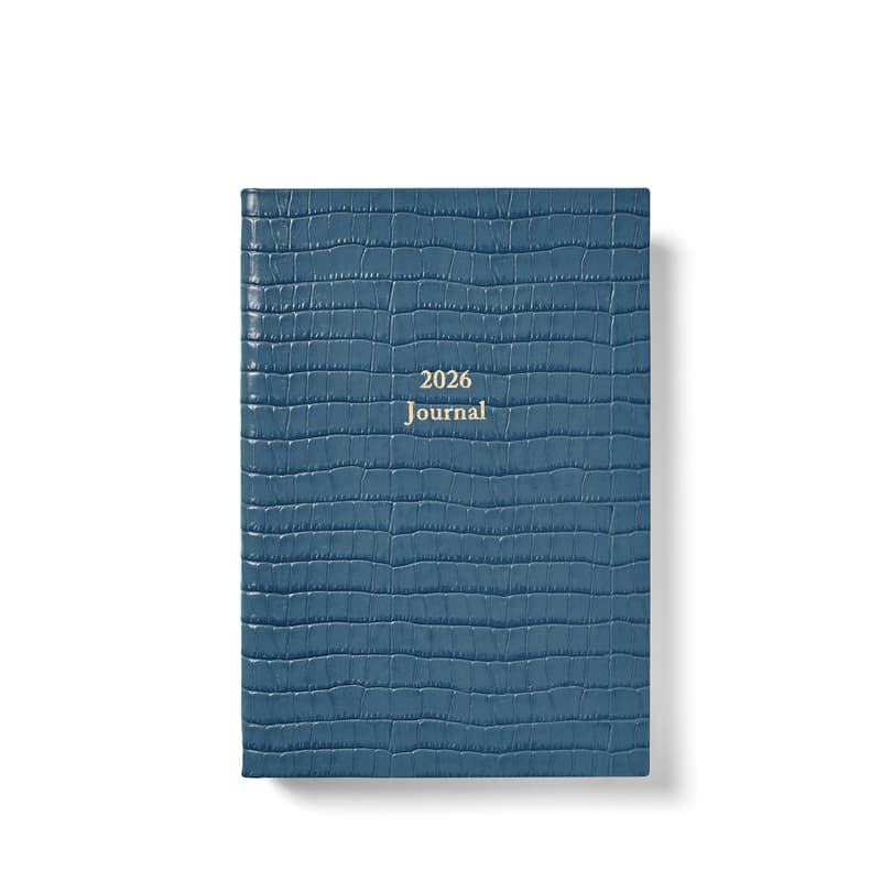 2026 A5 Journal Diary in Deep Shine Peacock Blue Small Croc
