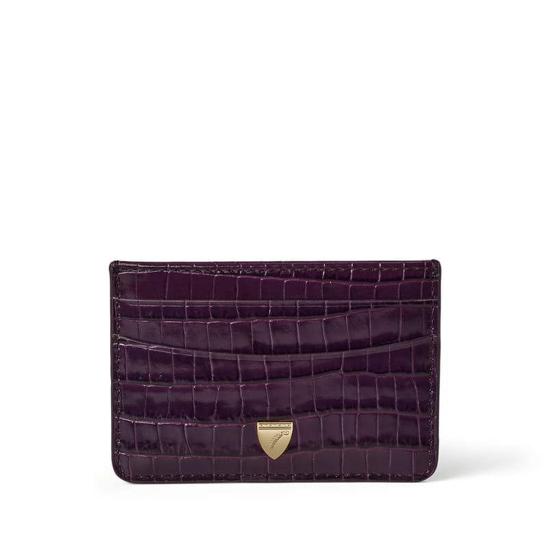 Slim Credit Card Holder in Deep Shine Fig Small Croc