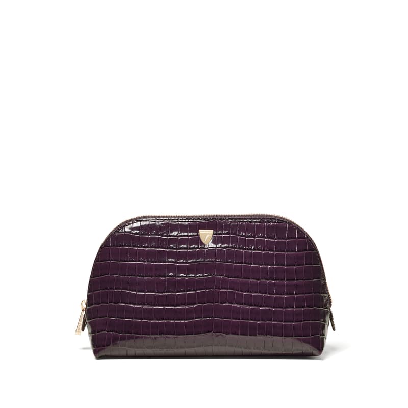Classic Makeup Case in Deep Shine Fig Small Croc