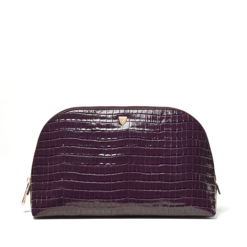 Classic Toiletry Bag in Deep Shine Fig Small Croc