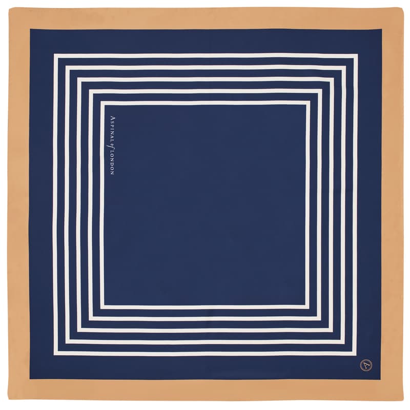 Geometric Silk Scarf in Navy Silk Twill
