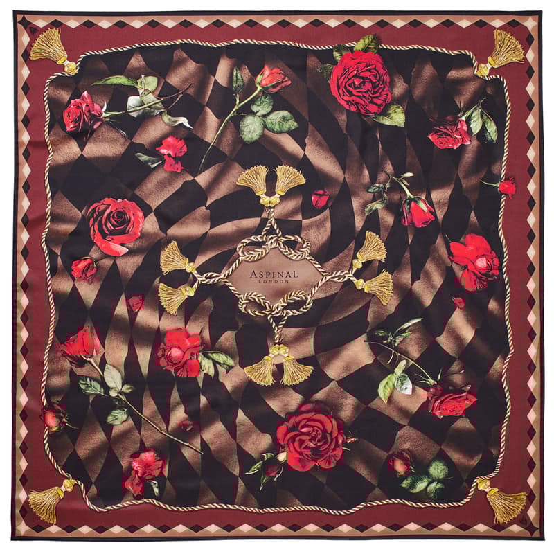 Harlequin Rose Silk Scarf in Chocolate Pure Silk