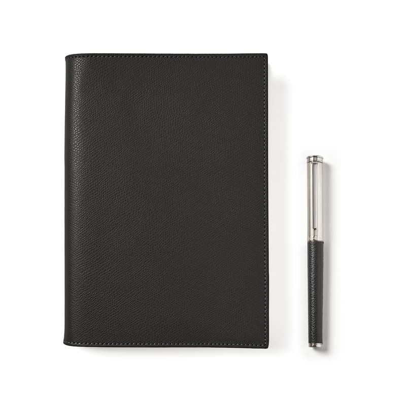 A5 Refillable Journal & Pen Set in Black Soft Saffiano