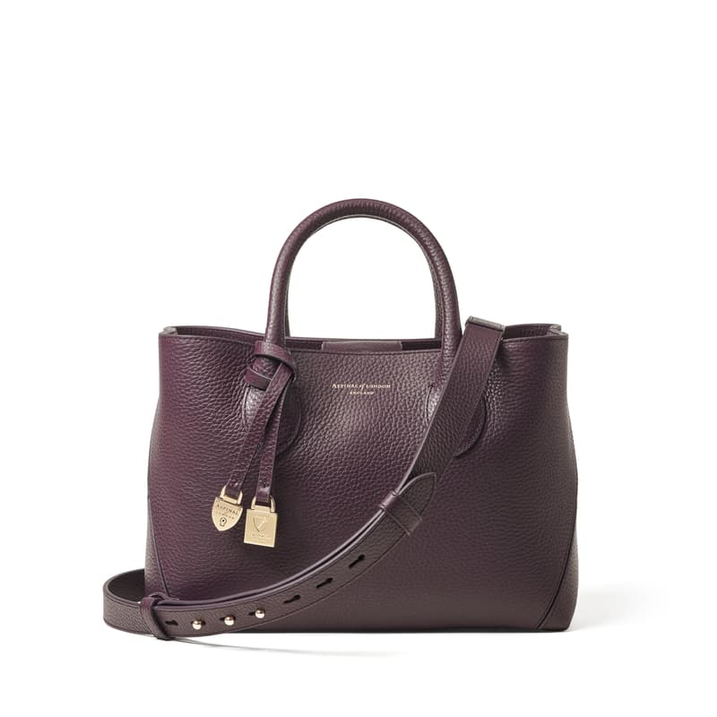 Midi London Tote in Fig Pebble with Engravable Charm