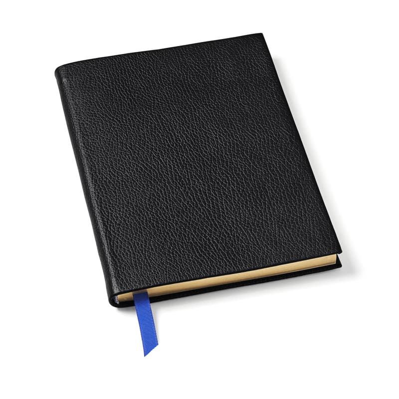 A5 Leather Bound Notebook in Black Pebble
