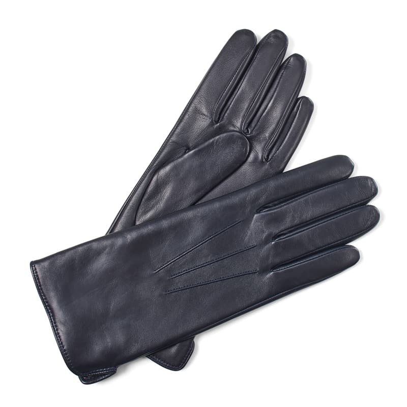 Women's Leather Gloves in Navy Nappa with Cashmere Lining
