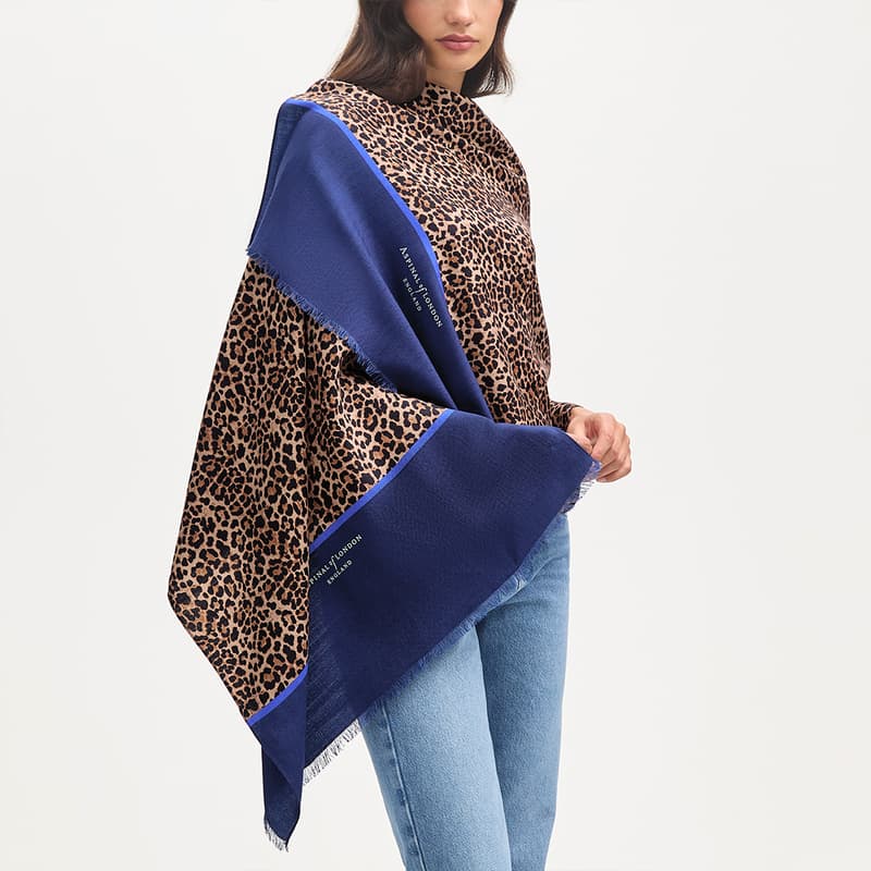 Large Merino Wool Scarf in Leopard Print