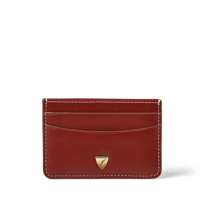 Slim Credit Card Holder in Smooth Cognac with Ecru Stitching