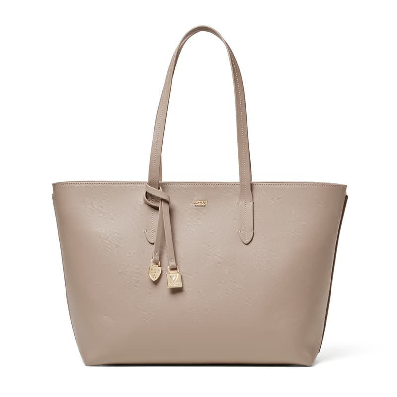 Zipped East West Tote with Charm in Moleskin Soft Saffiano