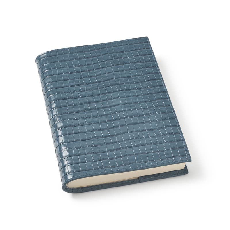 A5 Refillable Luxury Journal in Deep Shine Peacock Blue Small Croc