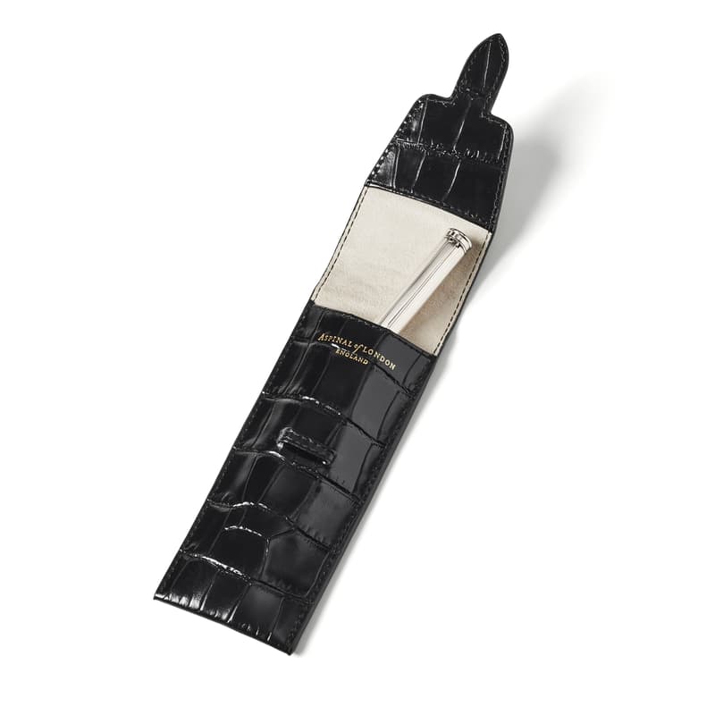 Pen Case in Deep Shine Black Croc