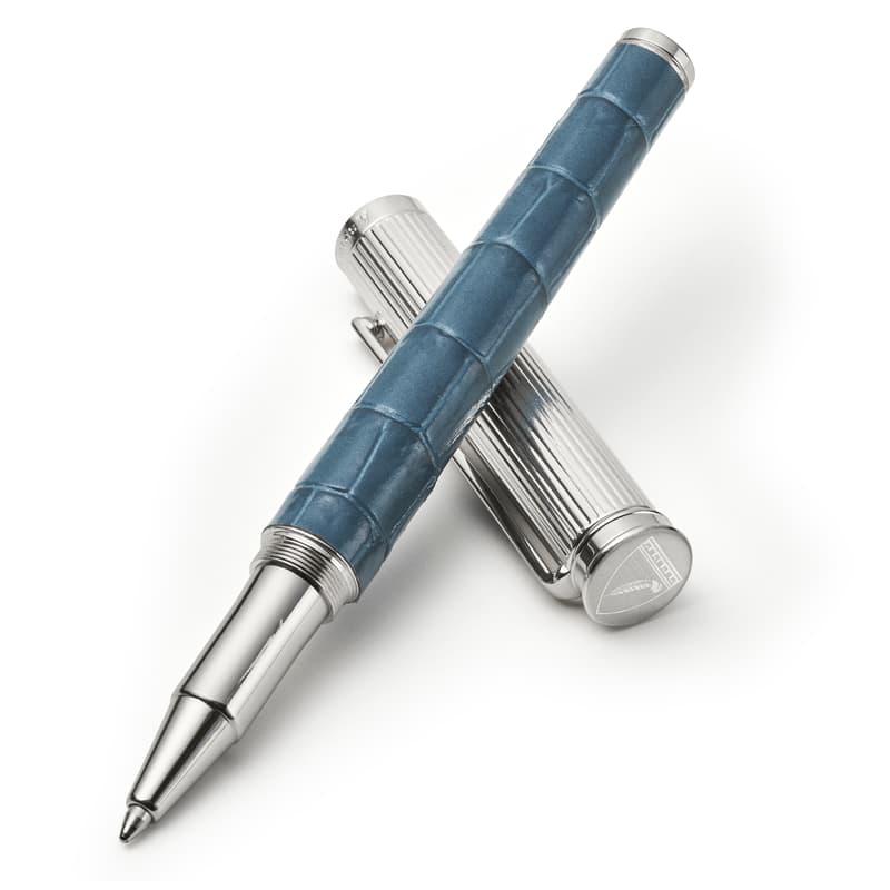 Ballpoint Pen in Deep Shine Peacock Blue Small Croc