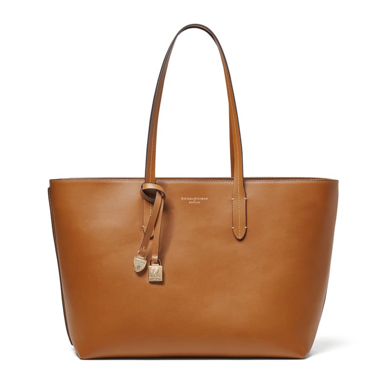 Zipped East West Tote with Charm in Smooth Tan