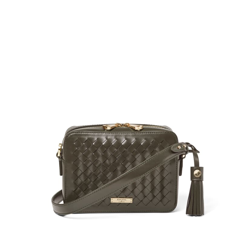 Camera Crossbody in Evergreen Woven Leather