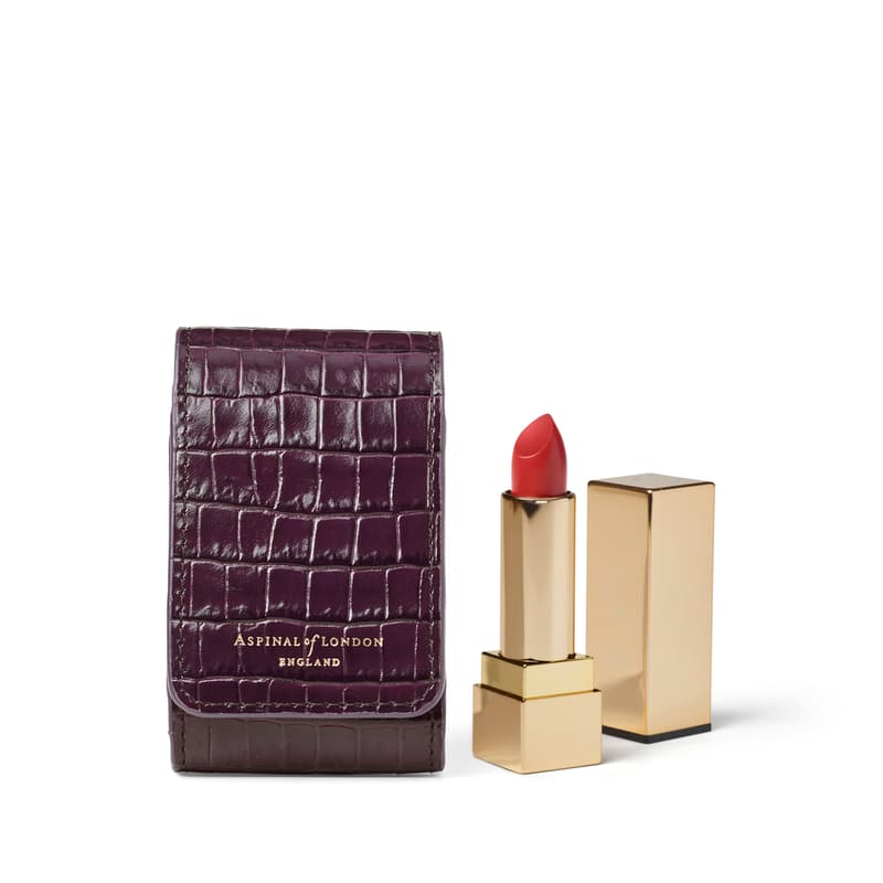 Duo Lipstick Case in Deep Shine Fig Small Croc