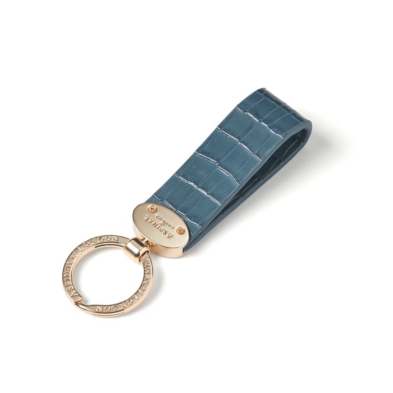 Oval Loop Keyring in Deep Shine Peacock Blue Small Croc