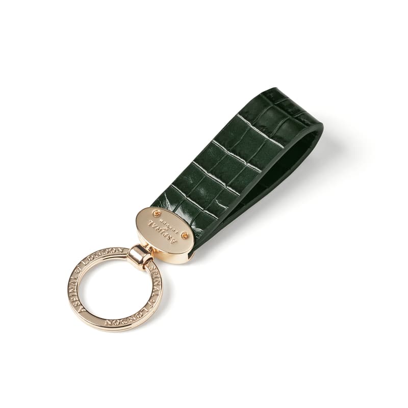 Oval Loop Keyring in Deep Shine Evergreen Small Croc
