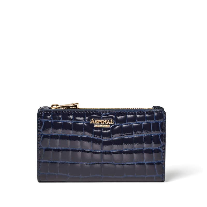Mayfair Coin & Card Wallet in Midnight Blue Patent Croc