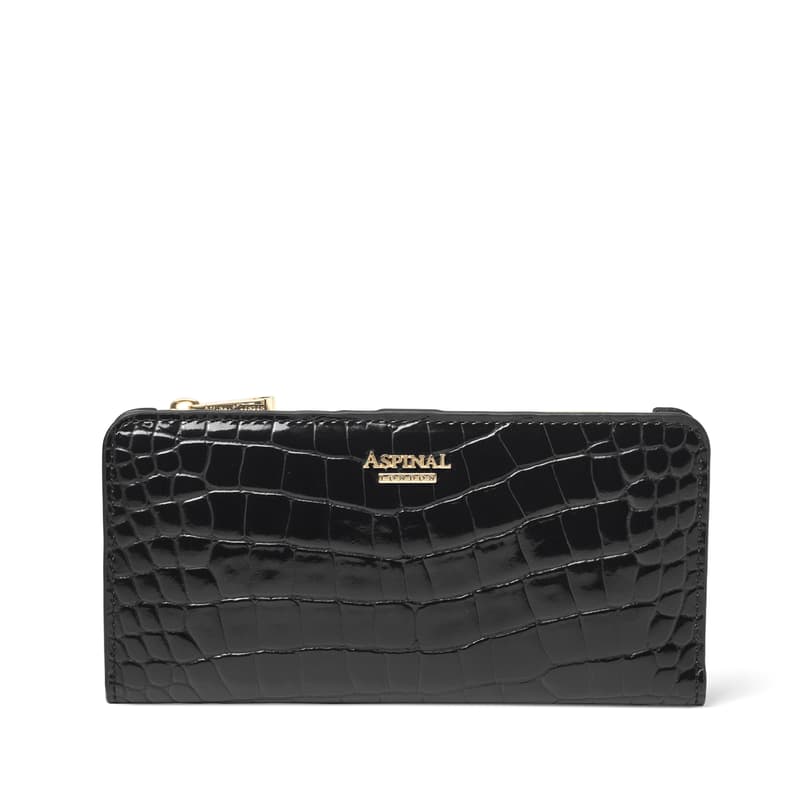Mayfair Large Credit Card Wallet in Black Patent Croc