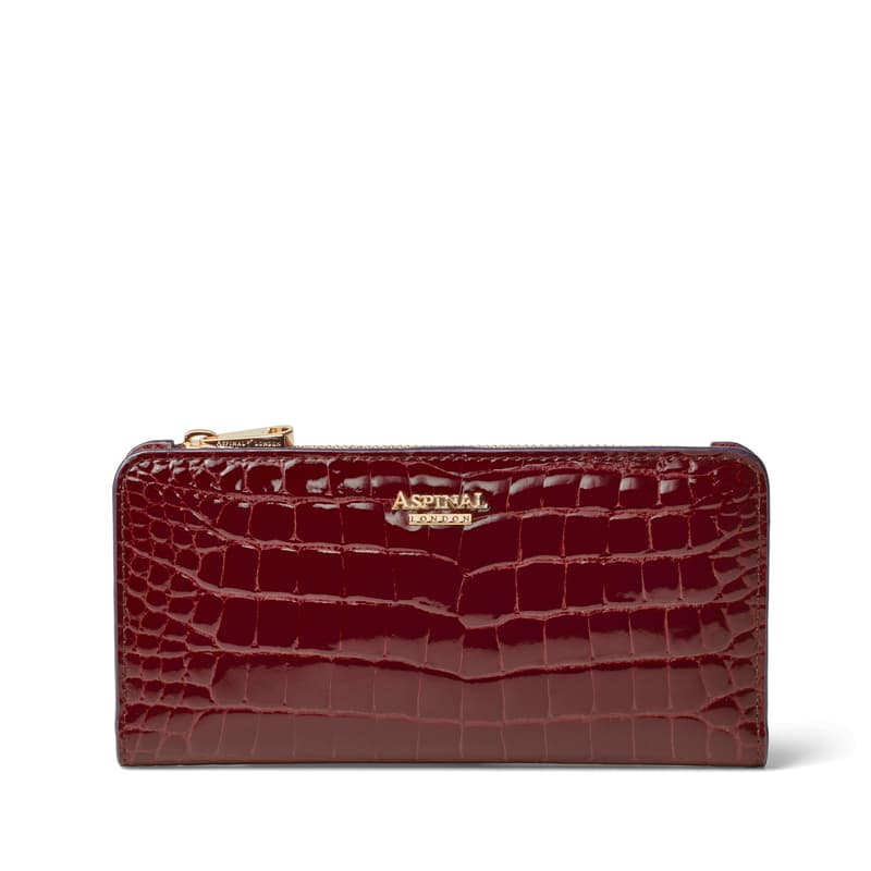 Mayfair Large Credit Card Wallet in Merlot Patent Croc