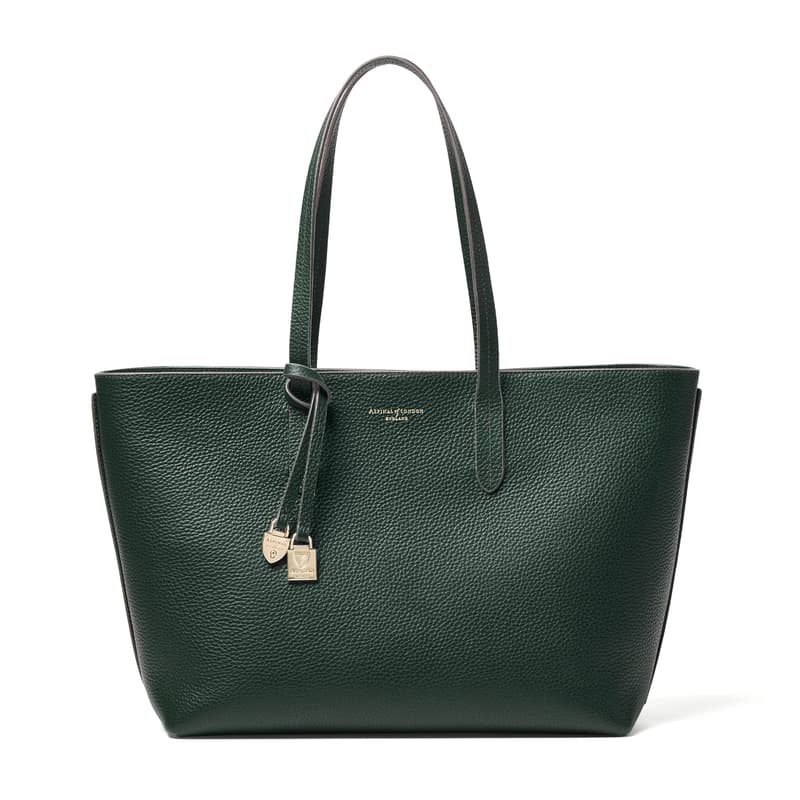 Zipped East West Tote with Charm in Alpine Green Pebble