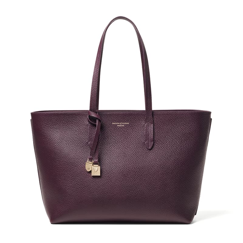Zipped East West Tote with Charm in Fig Pebble