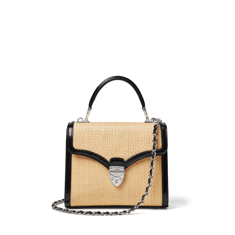 Midi Mayfair in Natural Raffia with Black Patent Trim