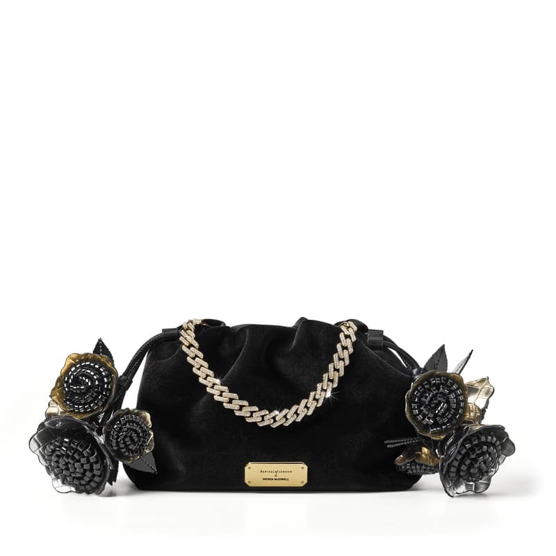 Kathleen Clutch in Black Velvet with Metallic Rose Tassel Charms