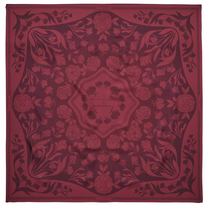 Lancashire Rose Silk Scarf in Burgundy Pure Silk