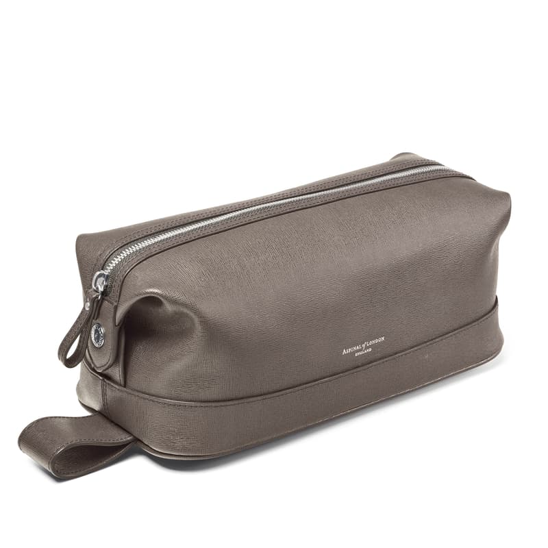 Men's Leather Wash Bag in Charcoal Saffiano