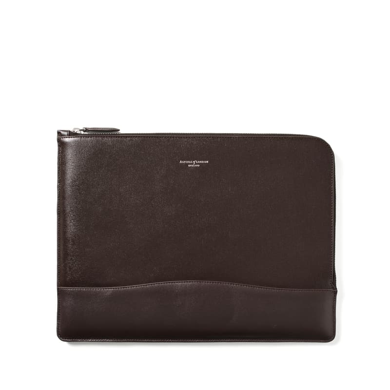 City Laptop Leather Folio Case in Dark Brown Saffiano