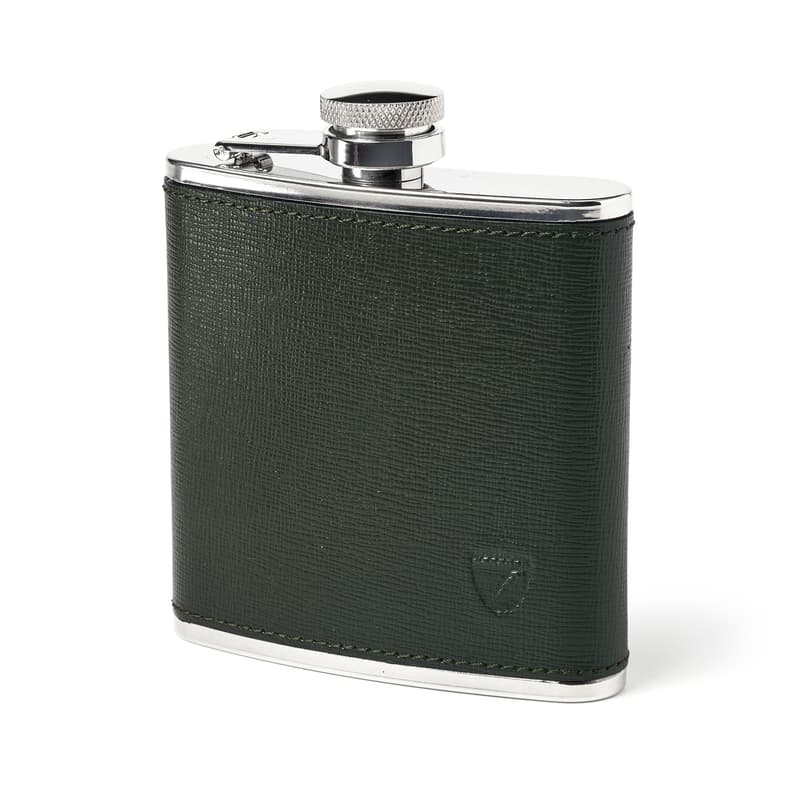 Classic 5oz Leather Hip Flask in Forest Green Saffiano