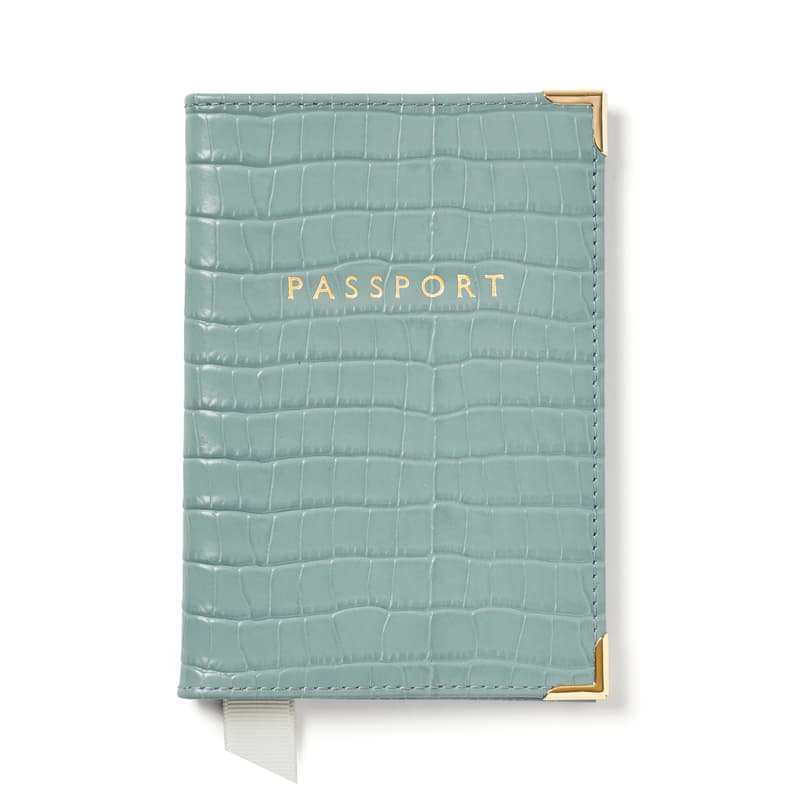 Passport Cover in Deep Shine Cornflower Blue Small Croc