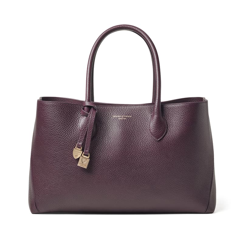Tote in Fig Pebble with Engravable Charm