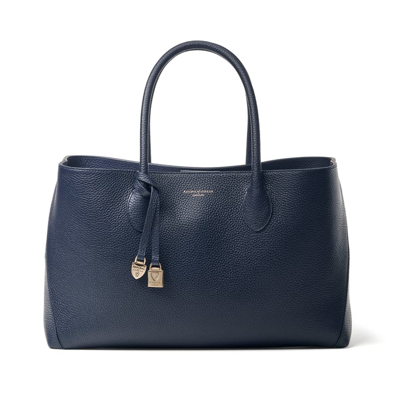 Tote in Navy Pebble with Engravable Charm