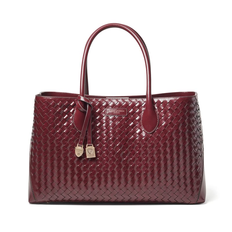 Tote in Merlot Woven Leather with Engravable Charm
