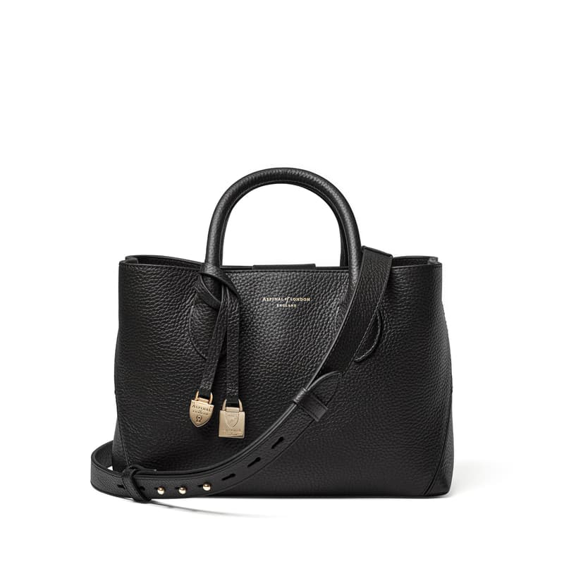 Midi London Tote in Black Pebble with Engravable Charm
