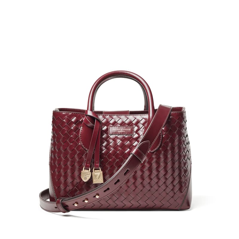 Midi London Tote in Merlot Woven Leather with Engravable Charm